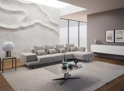 Luxury Living Room Set 3-piece Corner Sofa L-Shape New Coffee Table with Wooden Side Table